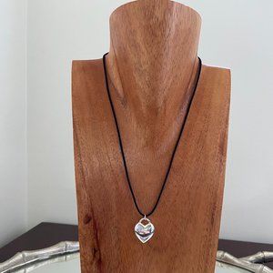 Silver Heart Necklace with Black Cord